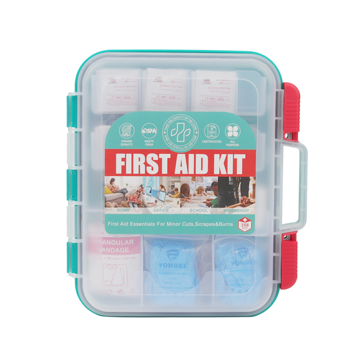 First Aid Kit Hard Red Case 358 Pieces Exceeds OSHA and ANSI Guidelines 100 People - Office, Home, Car, School, Emergency, Survival, Camping, Hunting and Sports