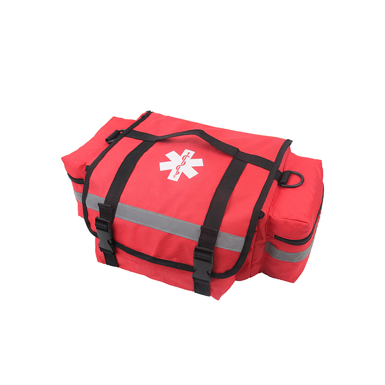 First Responder Fully-Stocked Professional Essentials EMT/EMS Trauma Kit | HSA/FSA Approved | Reflective Bag w/8 Zippered Pockets & Compartments & 200+ First Aid Supplies - Red