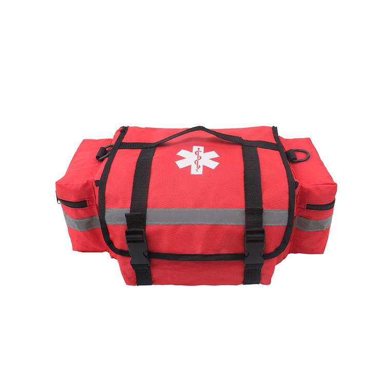 First Responder Fully-Stocked Professional Essentials EMT/EMS Trauma Kit | HSA/FSA Approved | Reflective Bag w/8 Zippered Pockets & Compartments & 200+ First Aid Supplies - Red