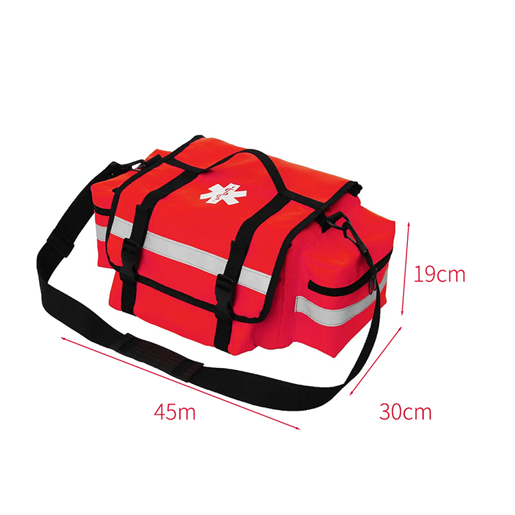 First Responder Fully-Stocked Professional Essentials EMT/EMS Trauma Kit | HSA/FSA Approved | Reflective Bag w/8 Zippered Pockets & Compartments & 200+ First Aid Supplies - Red