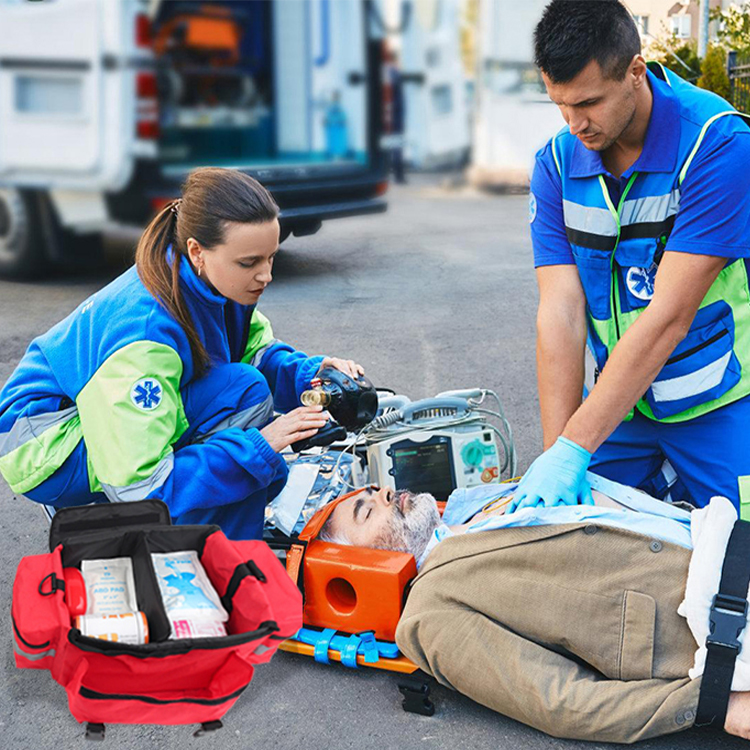 First Responder Fully-Stocked Professional Essentials EMT/EMS Trauma Kit | HSA/FSA Approved | Reflective Bag w/8 Zippered Pockets & Compartments & 200+ First Aid Supplies - Orange