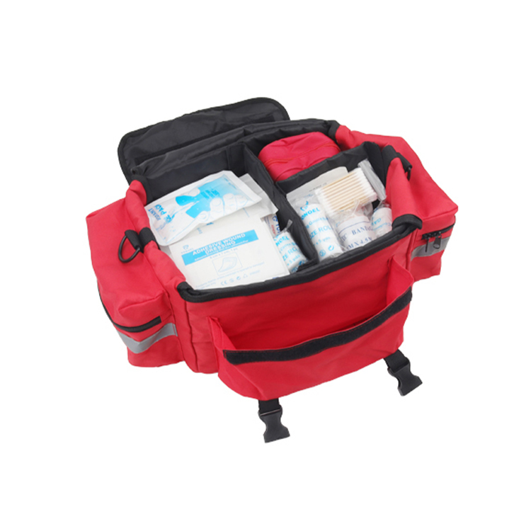First Responder Fully-Stocked Professional Essentials EMT/EMS Trauma Kit | HSA/FSA Approved | Reflective Bag w/8 Zippered Pockets & Compartments & 200+ First Aid Supplies - Red