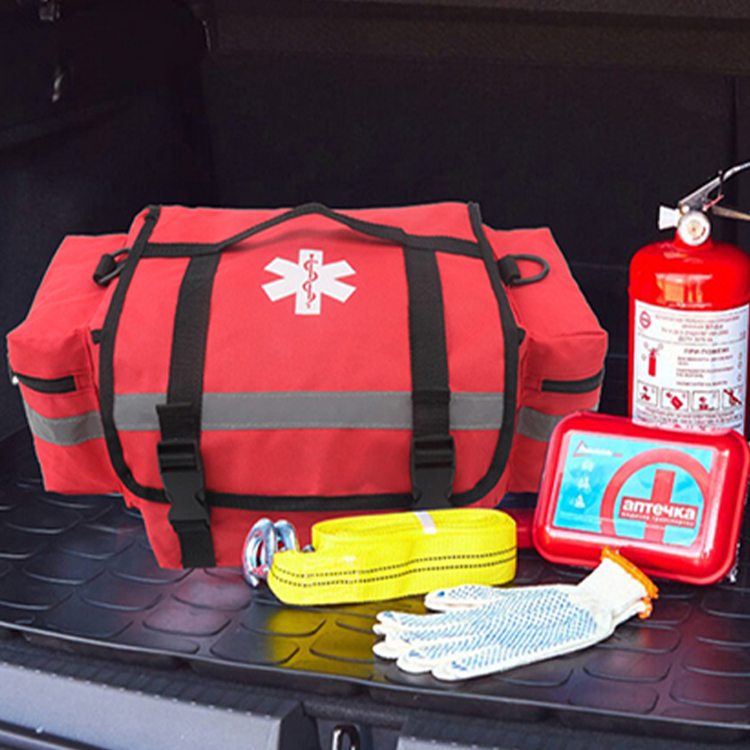 First Responder Fully-Stocked Professional Essentials EMT/EMS Trauma Kit | HSA/FSA Approved | Reflective Bag w/8 Zippered Pockets & Compartments & 200+ First Aid Supplies - Red