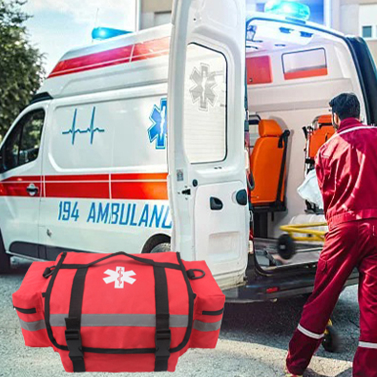 First Responder Fully-Stocked Professional Essentials EMT/EMS Trauma Kit | HSA/FSA Approved | Reflective Bag w/8 Zippered Pockets & Compartments & 200+ First Aid Supplies - Red